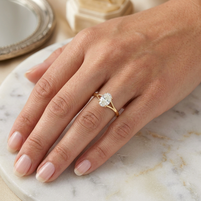 Oval Split-Shank Cathedral Solitaire Ring — lab grown diamond ring handcrafted by Vimora Diamonds
