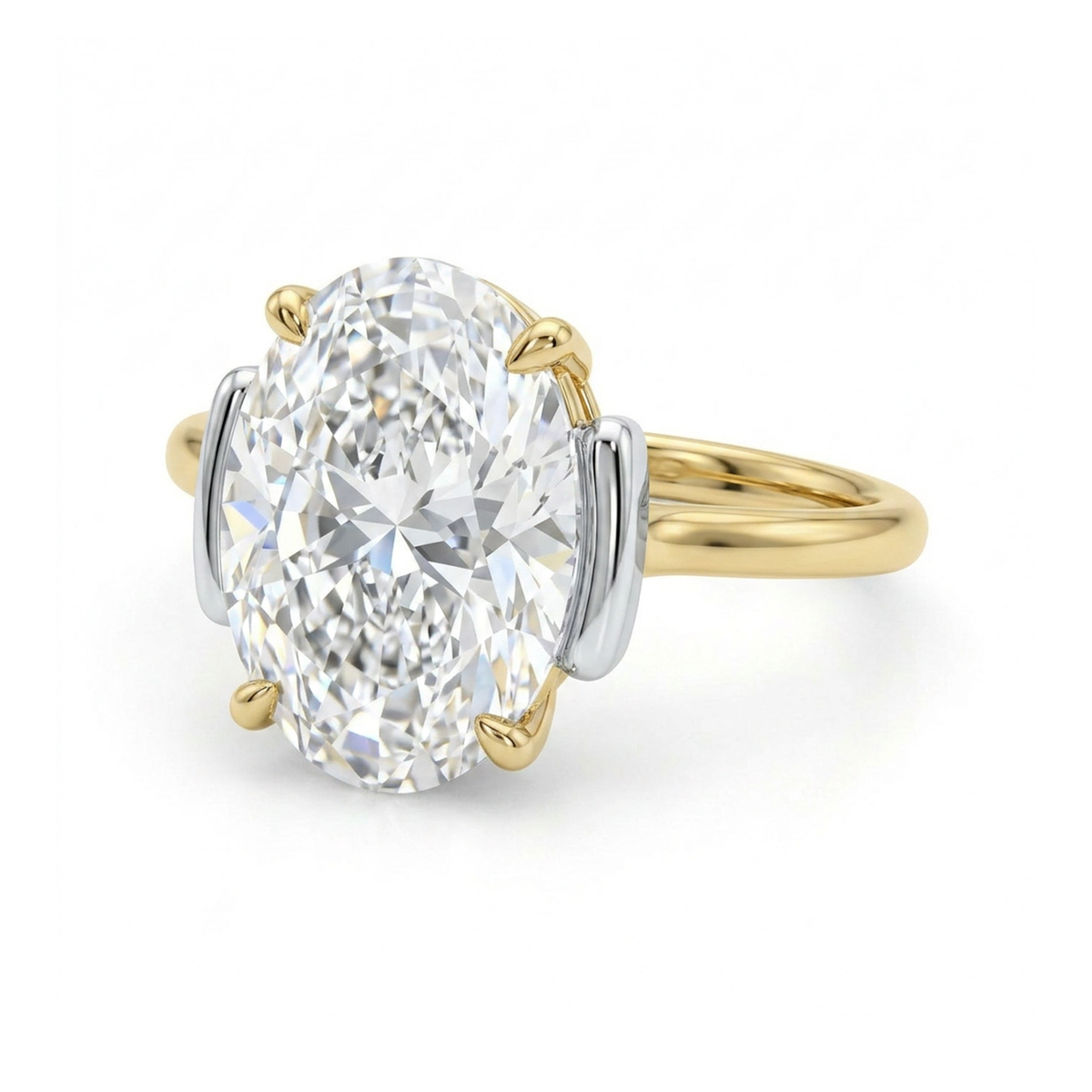 Oval Two-Tone Solitaire Ring in IGI certified lab grown diamond and BIS hallmarked gold
