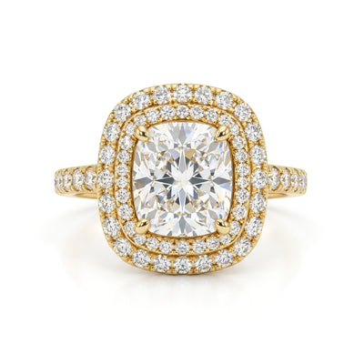 Cushion Double Halo Ring with Pavé Band — cushion lab grown diamond ring by Vimora Diamonds
