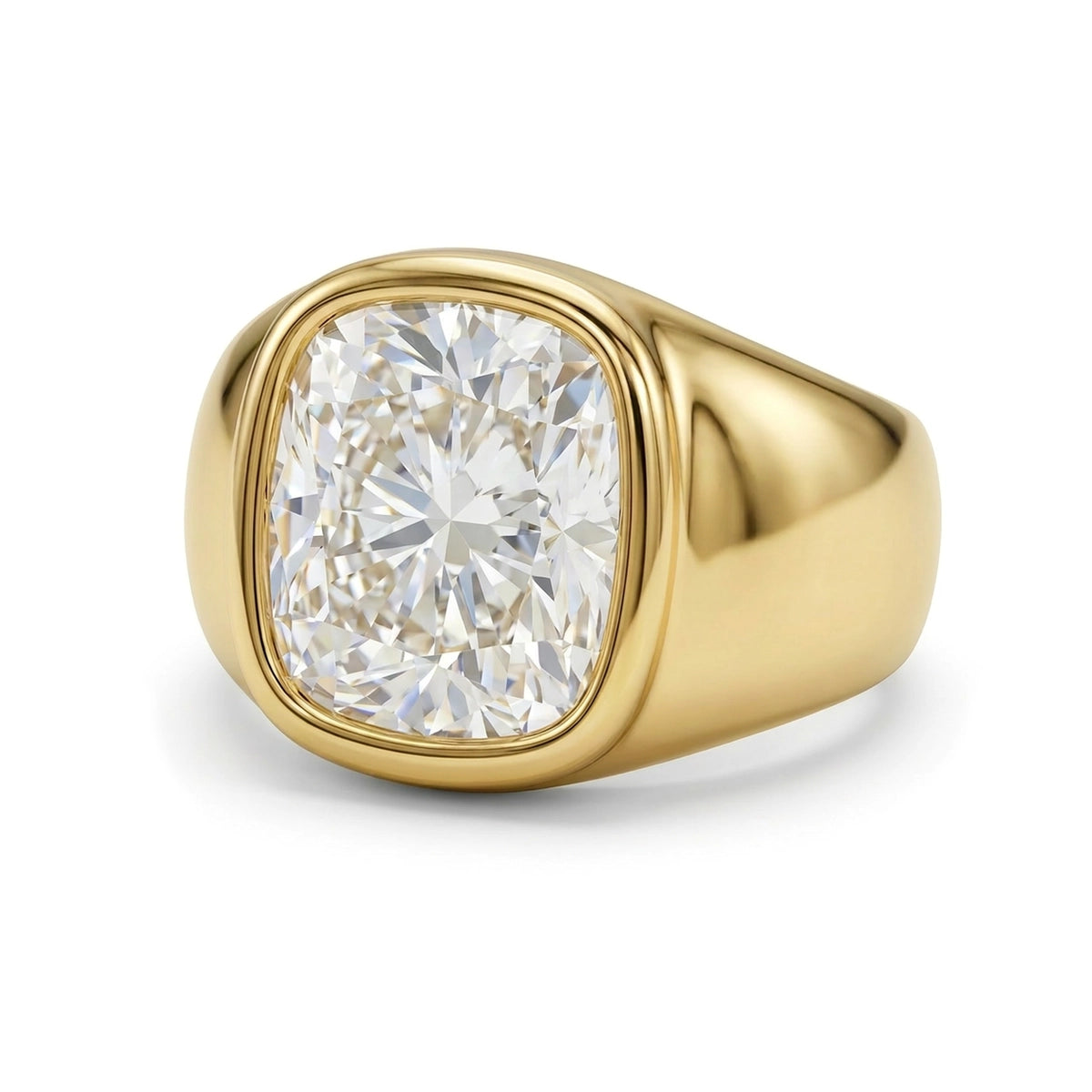 Men's Cushion Bezel Signet Ring — cushion lab grown diamond ring by Vimora Diamonds
