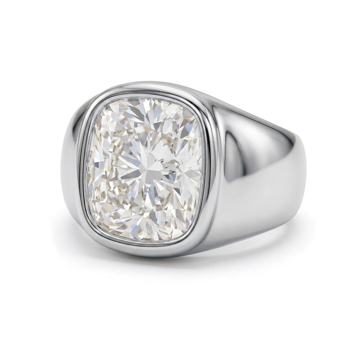 Men's Cushion Bezel Signet Ring — cushion lab grown diamond ring in solid hallmarked gold