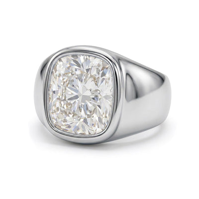 Men's Cushion Bezel Signet Ring — cushion lab grown diamond ring in solid hallmarked gold