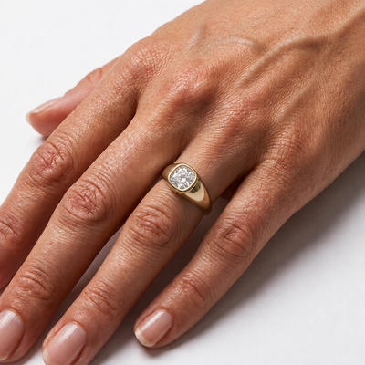 Men's Cushion Bezel Signet Ring — lab grown diamond ring handcrafted by Vimora Diamonds