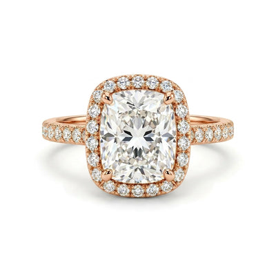 Cushion Halo Ring with Pavé Band — certified lab grown diamond ring from Vimora Diamonds