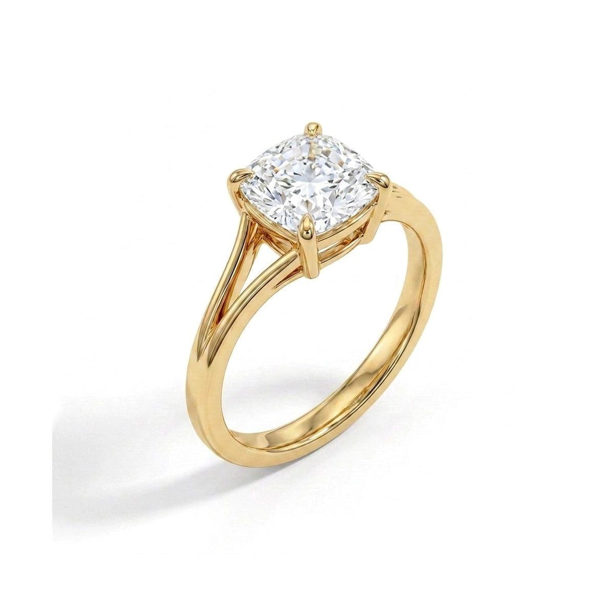 Cushion Split-Shank Cathedral Solitaire Ring in IGI certified lab grown diamond and BIS hallmarked gold