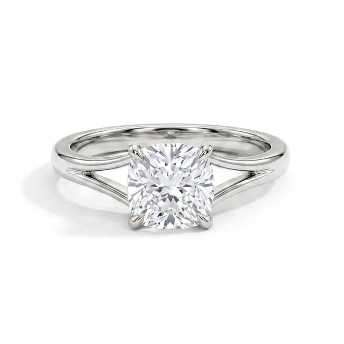 Cushion Split-Shank Cathedral Solitaire Ring — cushion lab grown diamond ring in solid hallmarked gold