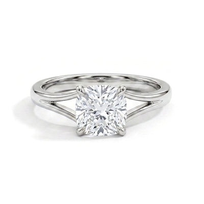 Cushion Split-Shank Cathedral Solitaire Ring — cushion lab grown diamond ring in solid hallmarked gold