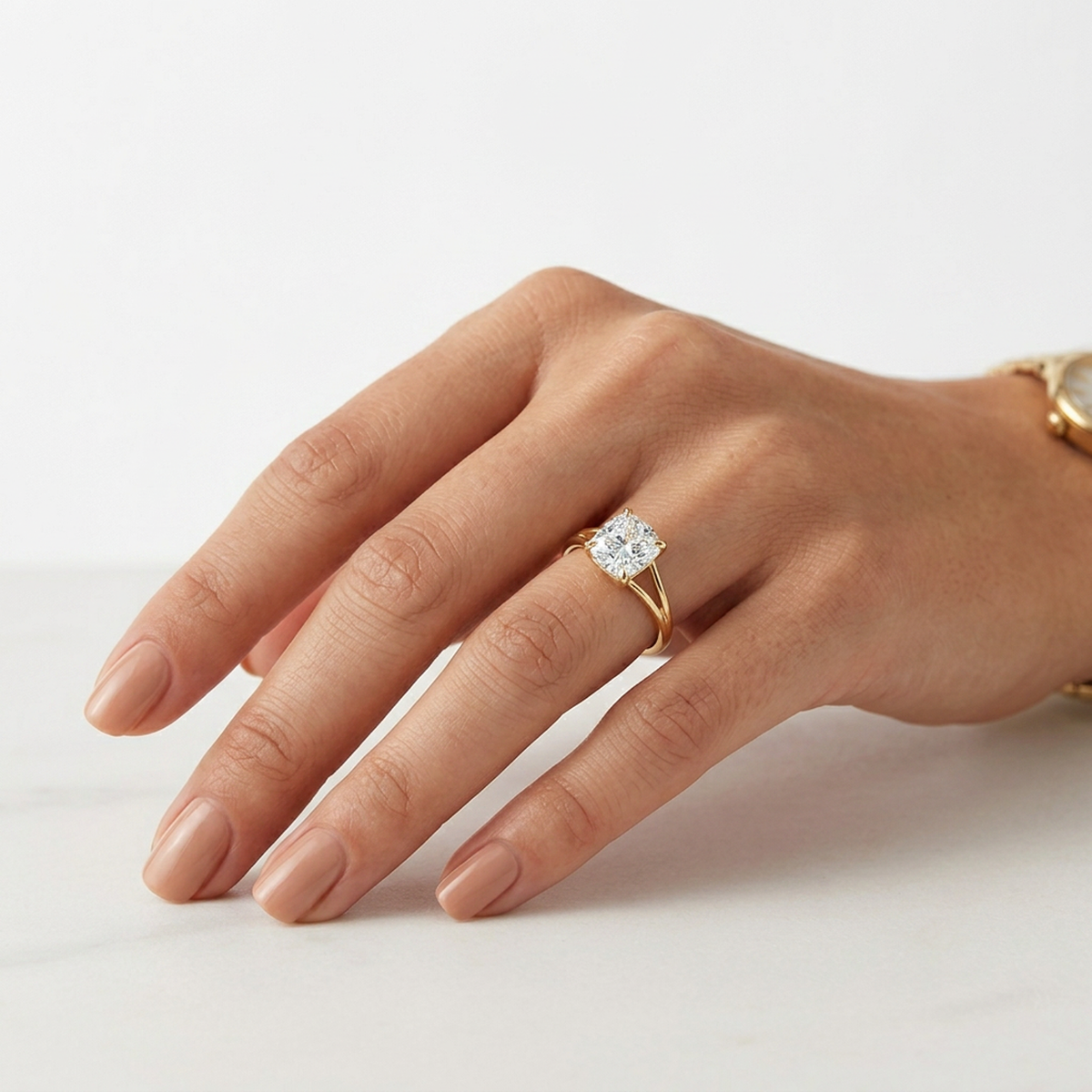 Cushion Split-Shank Cathedral Solitaire Ring — lab grown diamond ring handcrafted by Vimora Diamonds