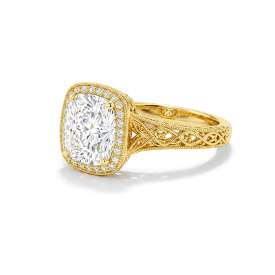 Vintage Cushion Halo Ring in IGI certified lab grown diamond and BIS hallmarked gold
