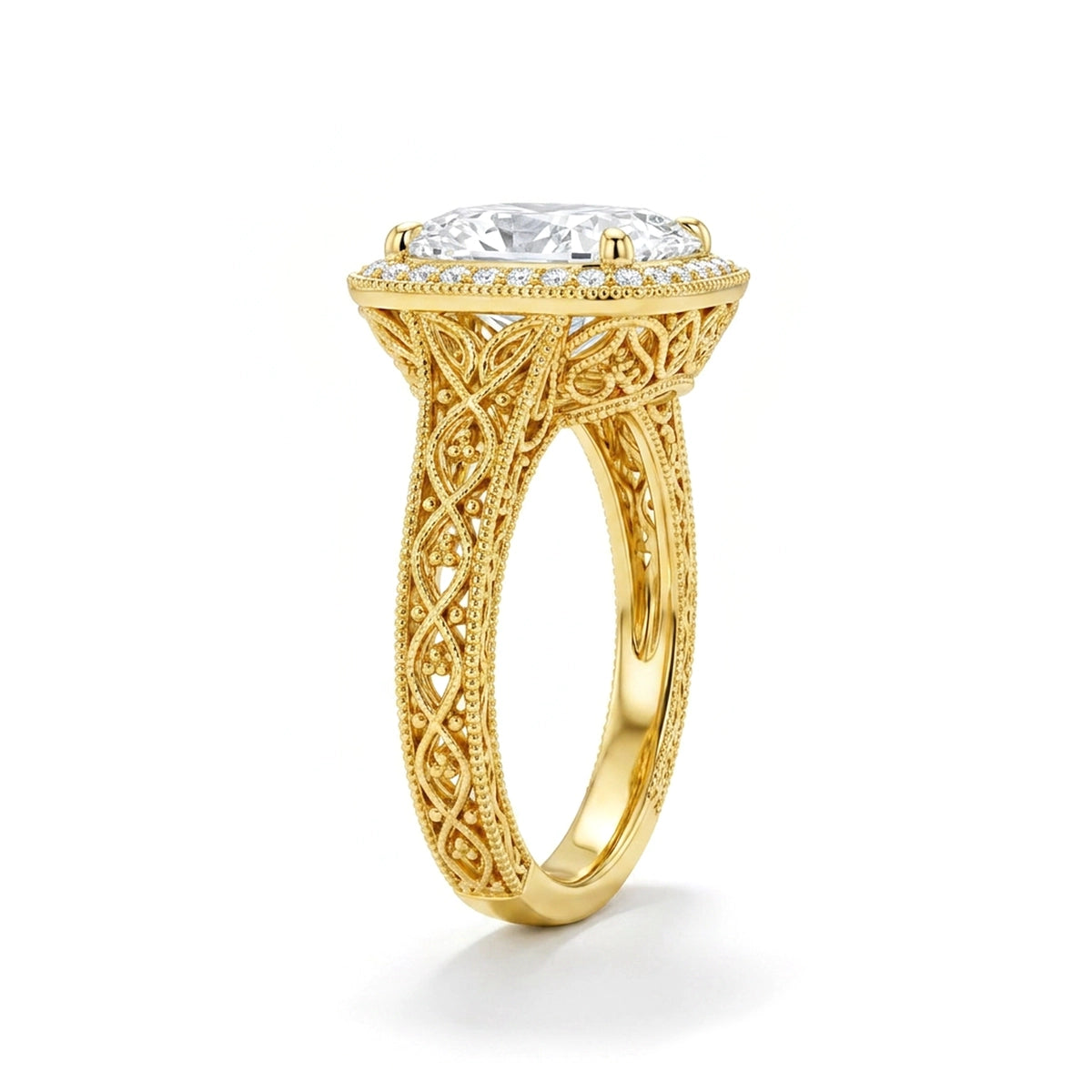 Vintage Cushion Halo Ring — cushion lab grown diamond ring in 9K, 14K or 18K gold
