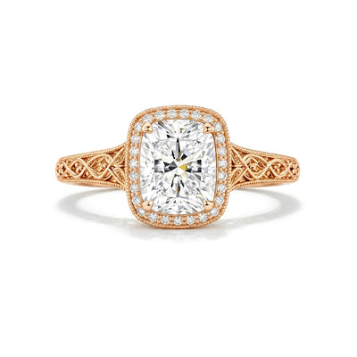 Vintage Cushion Halo Ring — cushion lab grown diamond ring in solid hallmarked gold