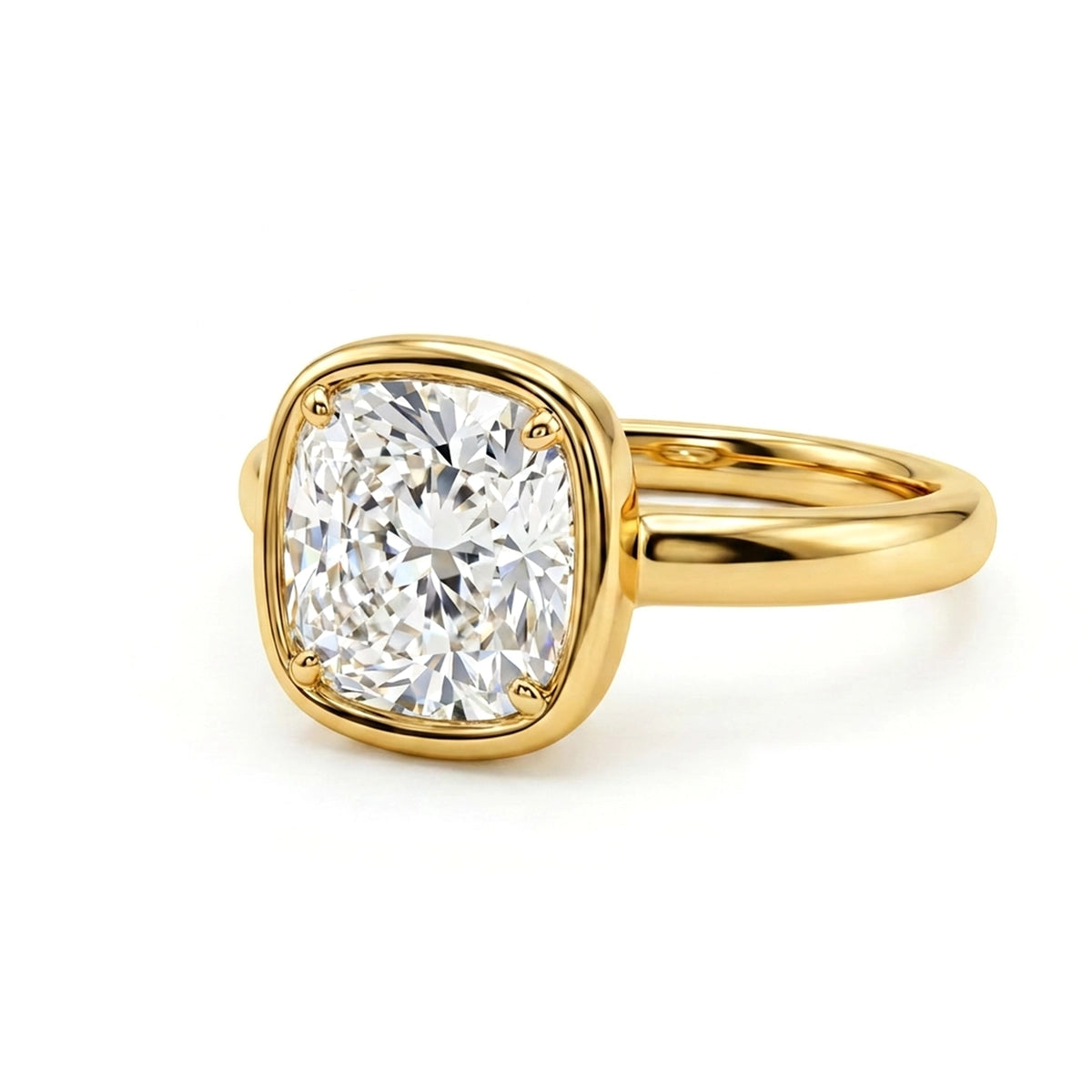 Cushion Bezel Solitaire Ring in IGI certified lab grown diamond and BIS hallmarked gold