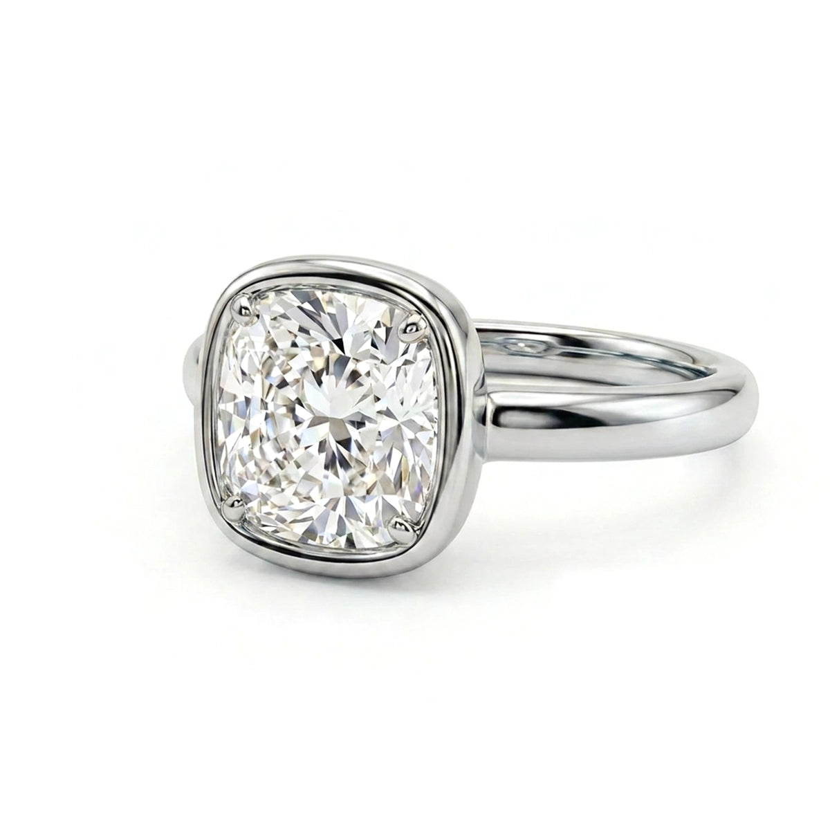 Cushion Bezel Solitaire Ring — cushion lab grown diamond ring in solid hallmarked gold
