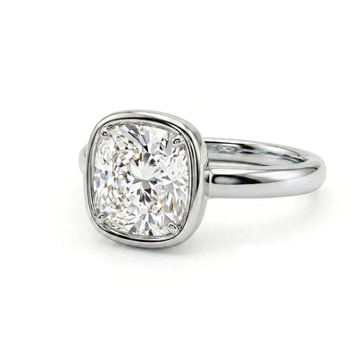 Cushion Bezel Solitaire Ring — cushion lab grown diamond ring in solid hallmarked gold