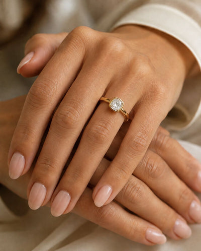 Cushion Bezel Solitaire Ring — lab grown diamond ring handcrafted by Vimora Diamonds