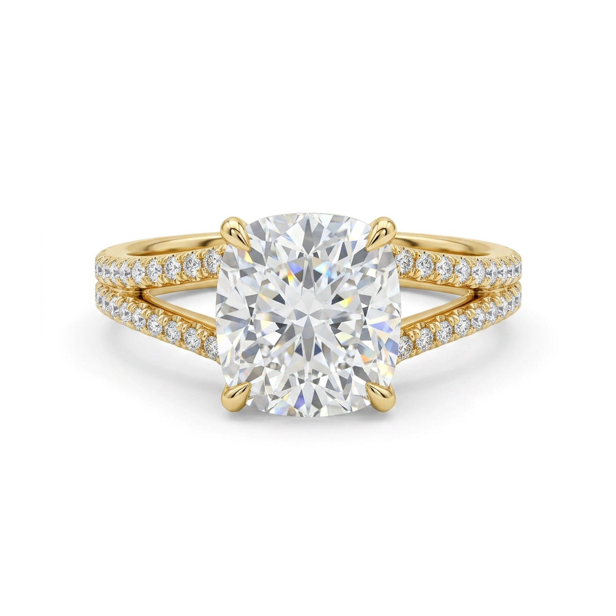 Cushion Split-Shank Pavé Ring — cushion lab grown diamond ring by Vimora Diamonds