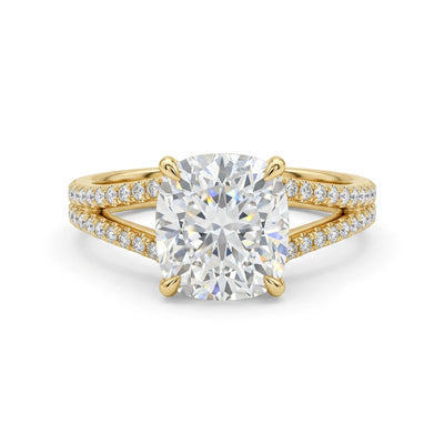 Cushion Split-Shank Pavé Ring — cushion lab grown diamond ring by Vimora Diamonds