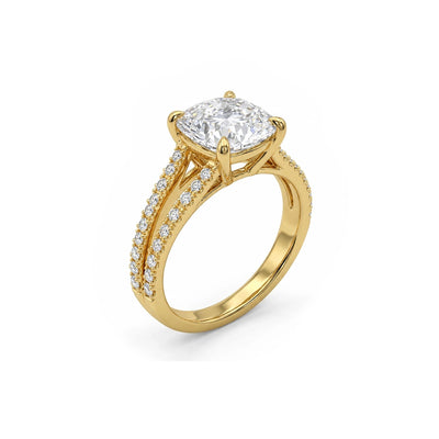 Cushion Split-Shank Pavé Ring in IGI certified lab grown diamond and BIS hallmarked gold