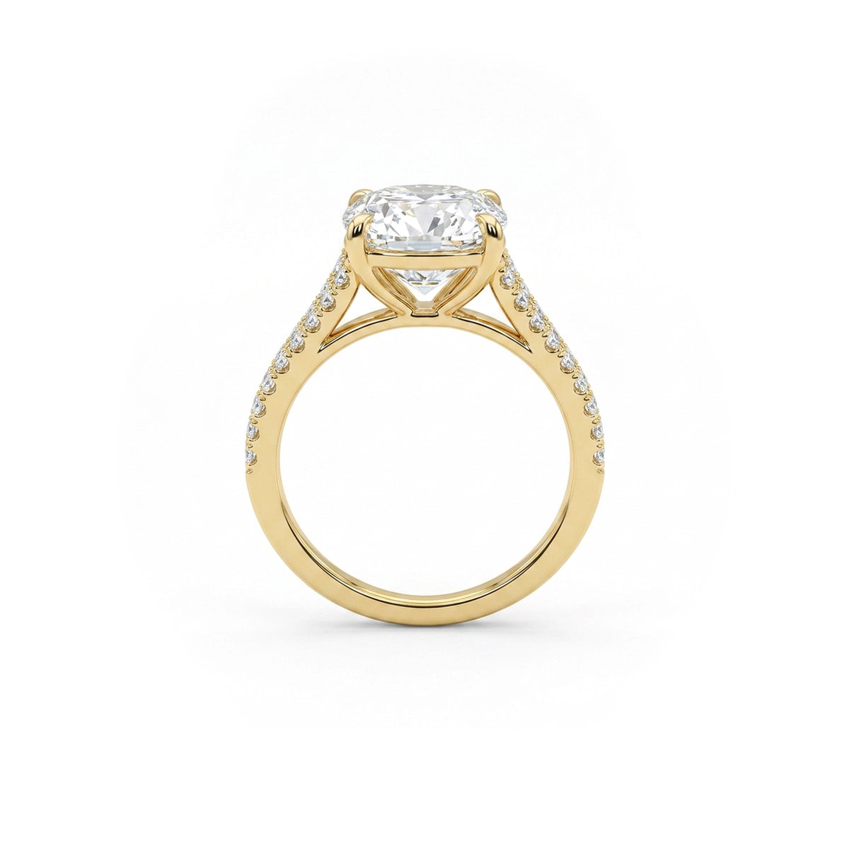 Cushion Split-Shank Pavé Ring — cushion lab grown diamond ring in 9K, 14K or 18K gold