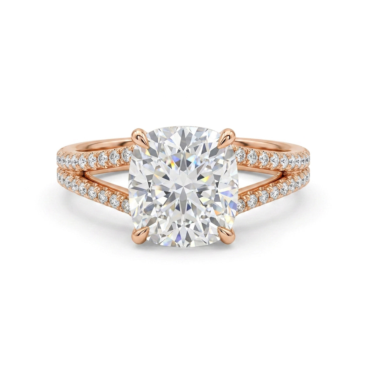 Cushion Split-Shank Pavé Ring — certified lab grown diamond ring from Vimora Diamonds