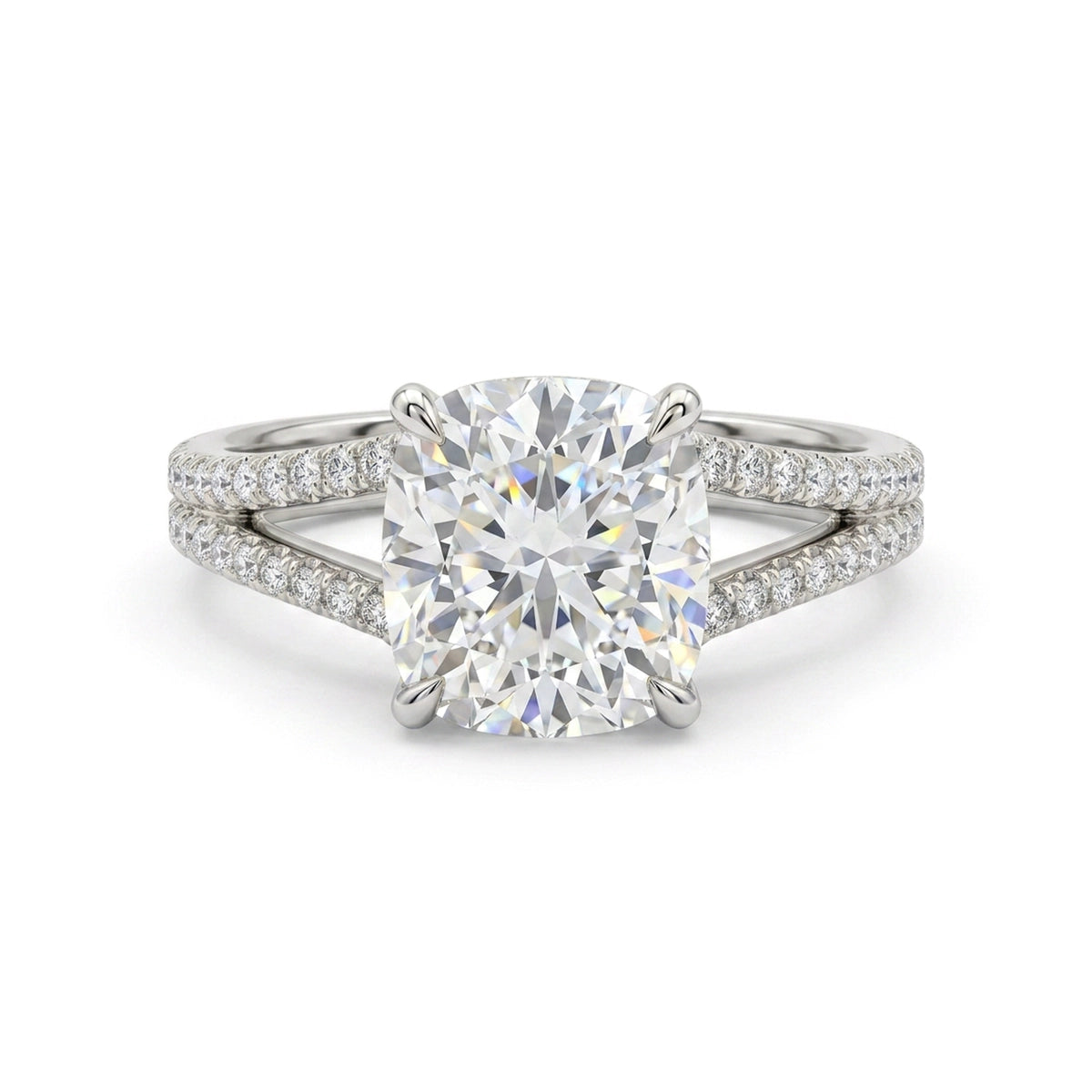 Cushion Split-Shank Pavé Ring — cushion lab grown diamond ring in solid hallmarked gold