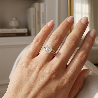 Cushion Split-Shank Pavé Ring — lab grown diamond ring handcrafted by Vimora Diamonds