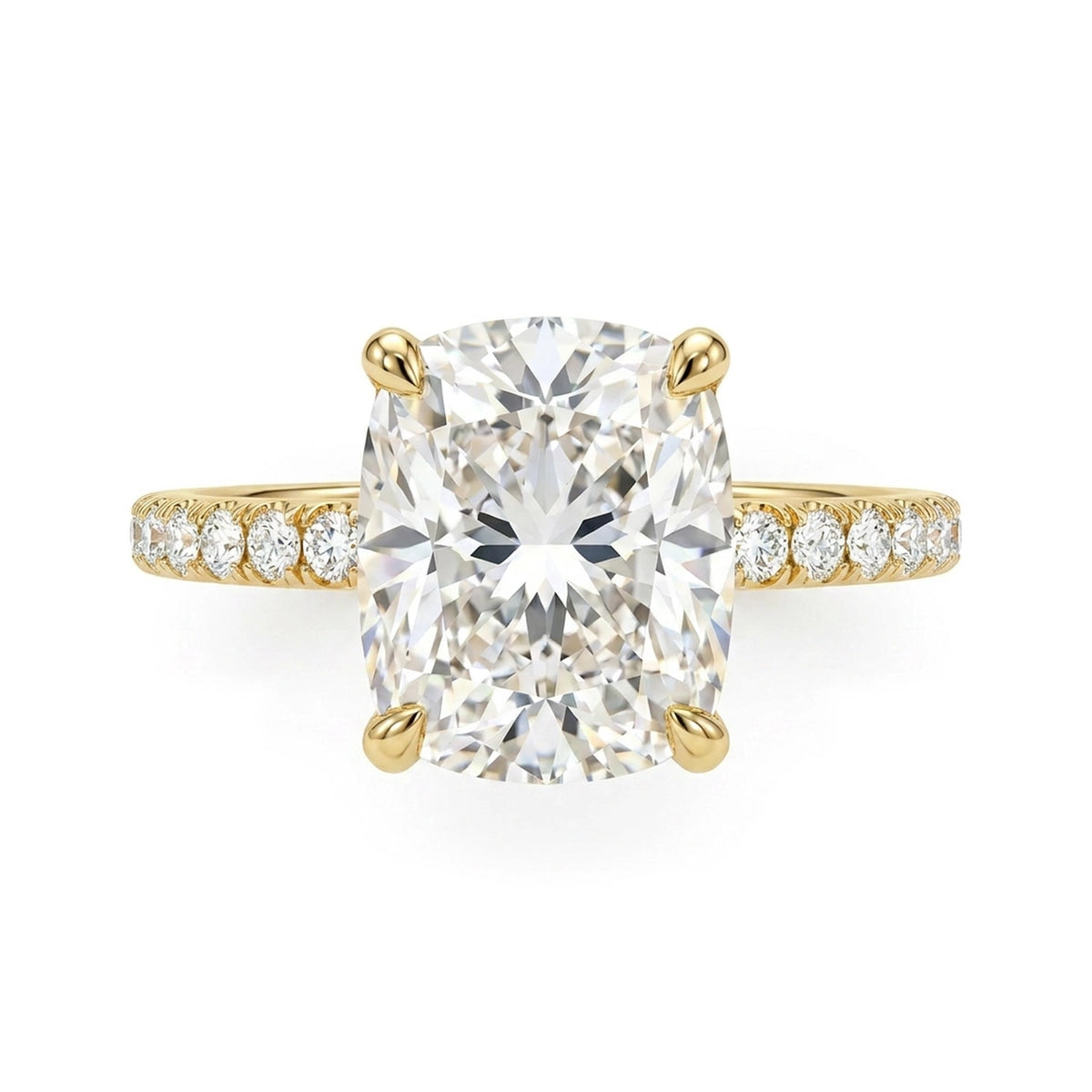 Cushion Hidden Halo Pavé Ring — cushion lab grown diamond ring by Vimora Diamonds
