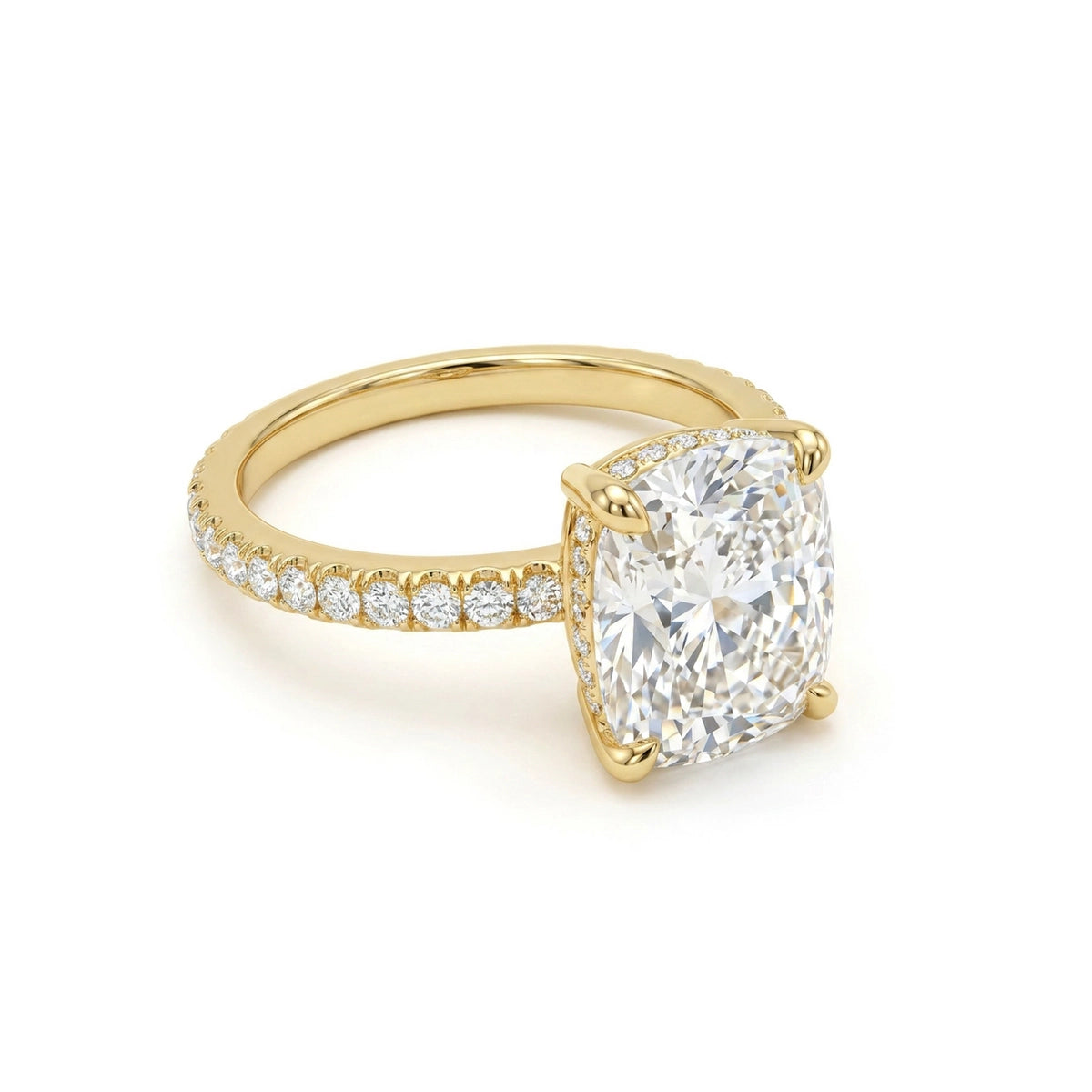 Cushion Hidden Halo Pavé Ring in IGI certified lab grown diamond and BIS hallmarked gold