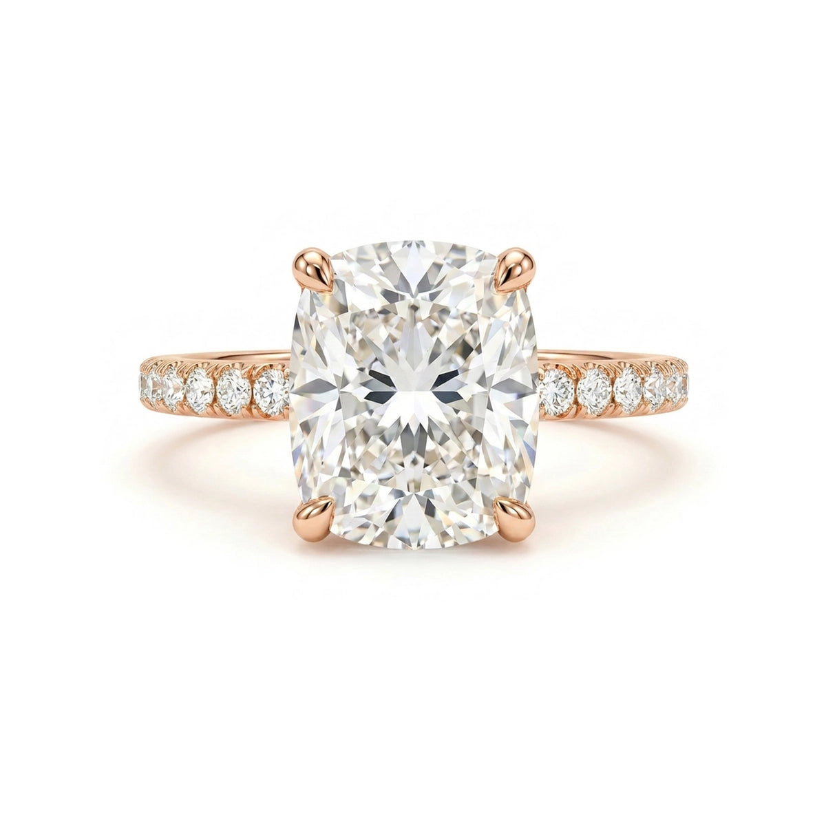Cushion Hidden Halo Pavé Ring — cushion lab grown diamond ring in 9K, 14K or 18K gold
