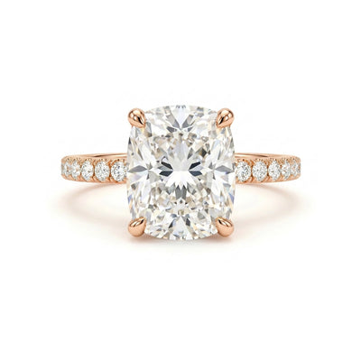 Cushion Hidden Halo Pavé Ring — cushion lab grown diamond ring in 9K, 14K or 18K gold