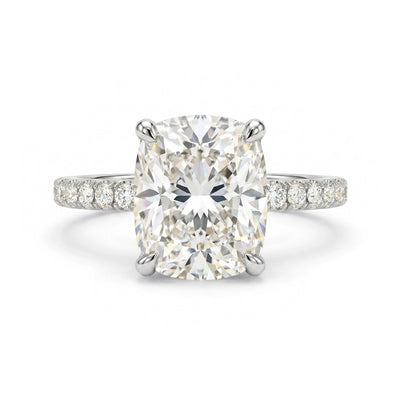 Cushion Hidden Halo Pavé Ring — certified lab grown diamond ring from Vimora Diamonds