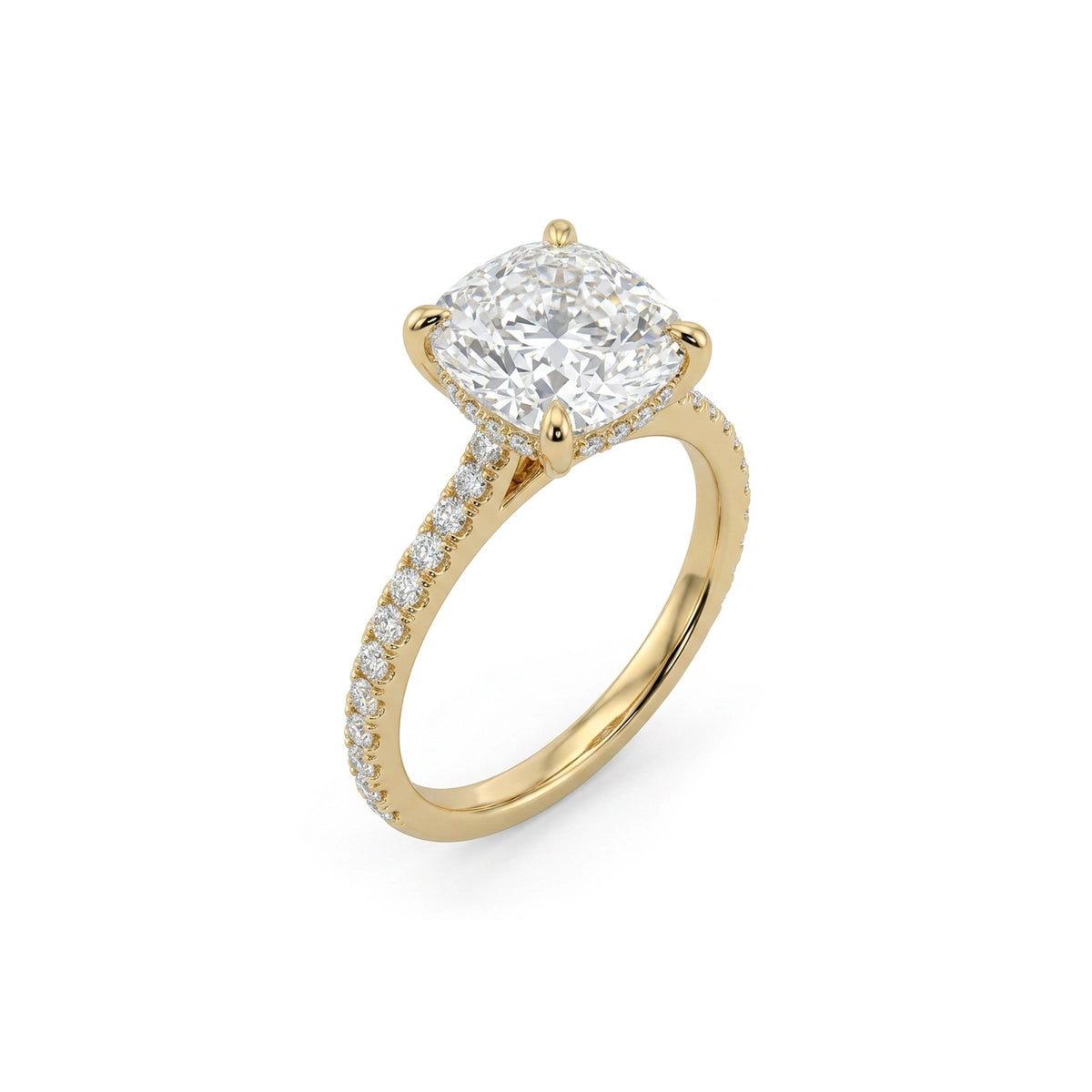 Square Cushion Cathedral Halo Ring — cushion and square lab grown diamond ring in 9K, 14K or 18K gold