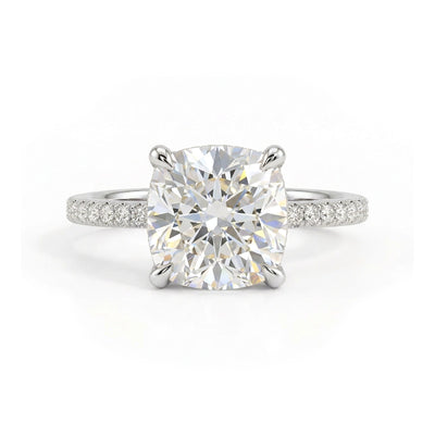 Square Cushion Cathedral Halo Ring — cushion and square lab grown diamond ring in solid hallmarked gold