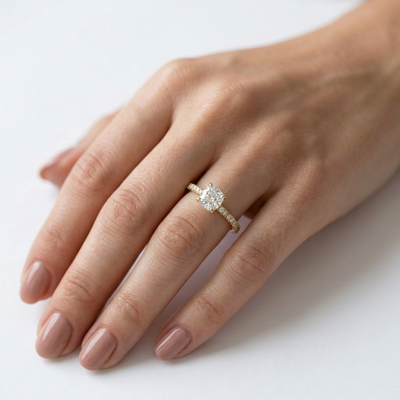 Square Cushion Cathedral Halo Ring — lab grown diamond ring handcrafted by Vimora Diamonds