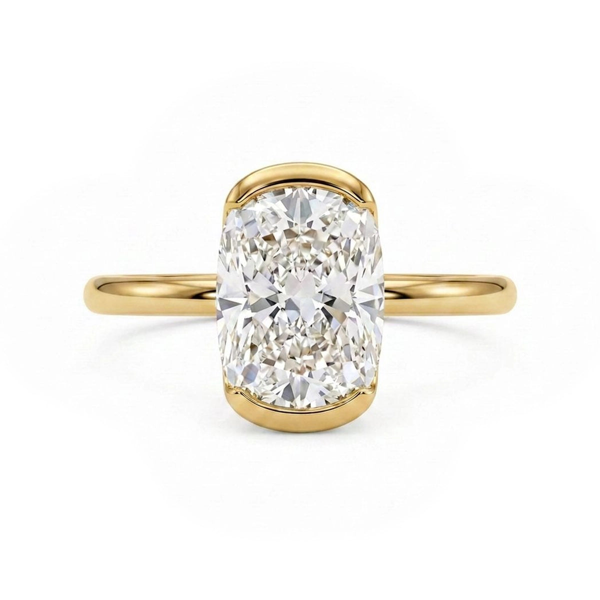 Cushion Half-Bezel Solitaire Ring — cushion lab grown diamond ring by Vimora Diamonds