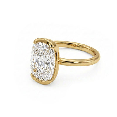 Cushion Half-Bezel Solitaire Ring in IGI certified lab grown diamond and BIS hallmarked gold
