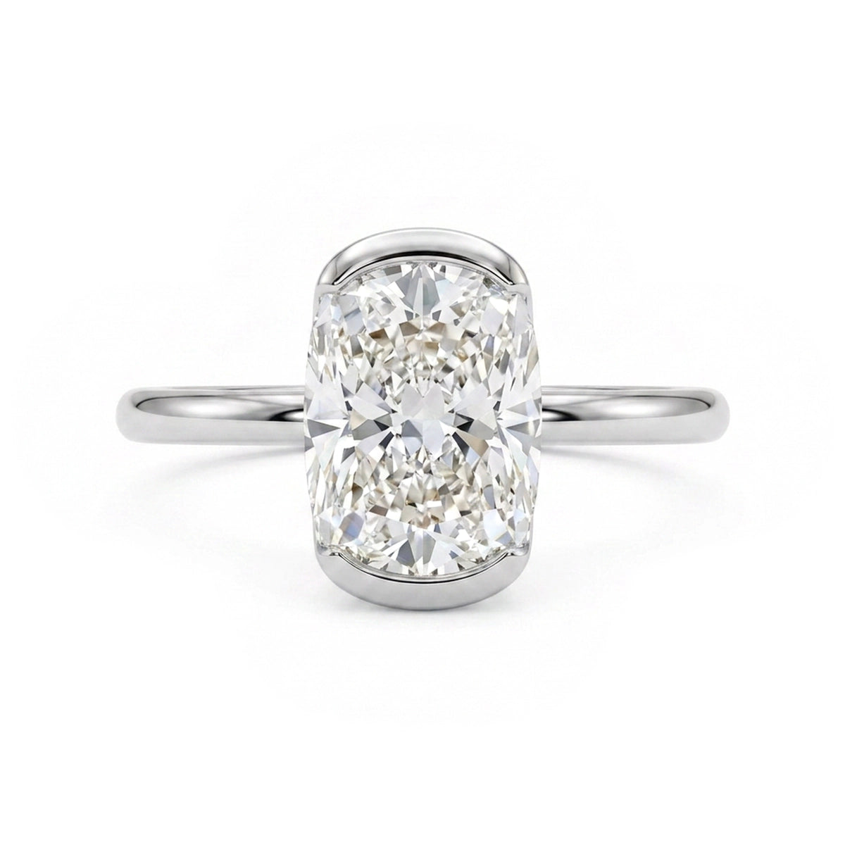 Cushion Half-Bezel Solitaire Ring — cushion lab grown diamond ring in solid hallmarked gold