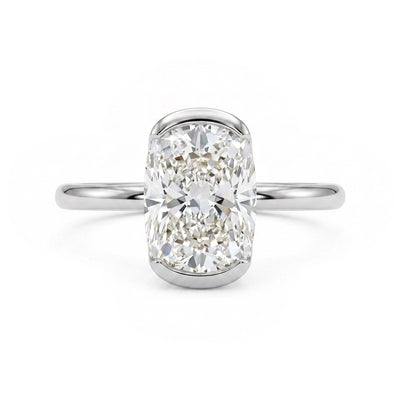 Cushion Half-Bezel Solitaire Ring — cushion lab grown diamond ring in solid hallmarked gold