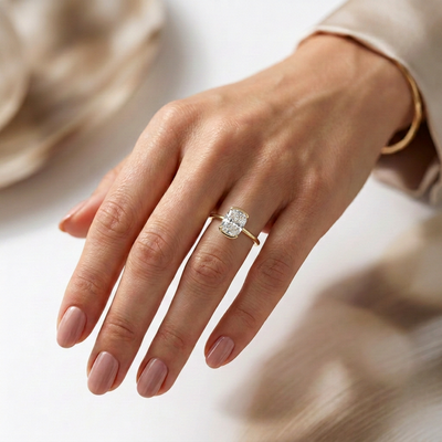 Cushion Half-Bezel Solitaire Ring — lab grown diamond ring handcrafted by Vimora Diamonds