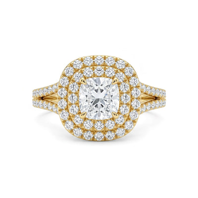 Cushion Double Halo Split-Shank Ring — cushion lab grown diamond ring by Vimora Diamonds