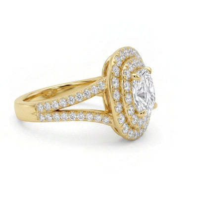 Cushion Double Halo Split-Shank Ring — cushion lab grown diamond ring in 9K, 14K or 18K gold