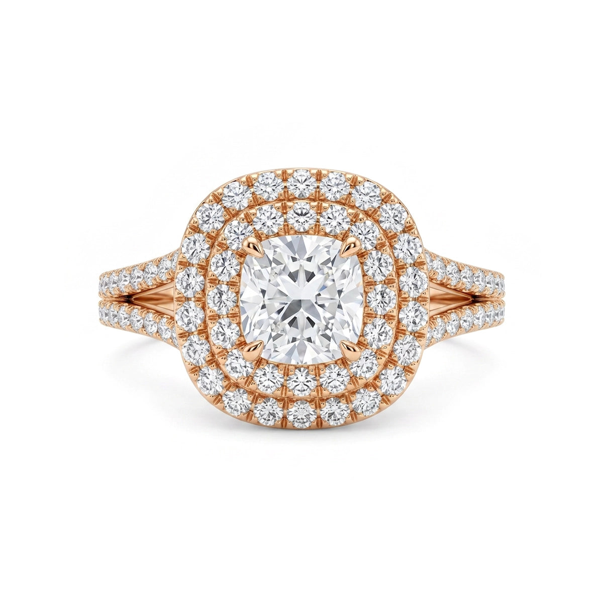 Cushion Double Halo Split-Shank Ring — certified lab grown diamond ring from Vimora Diamonds