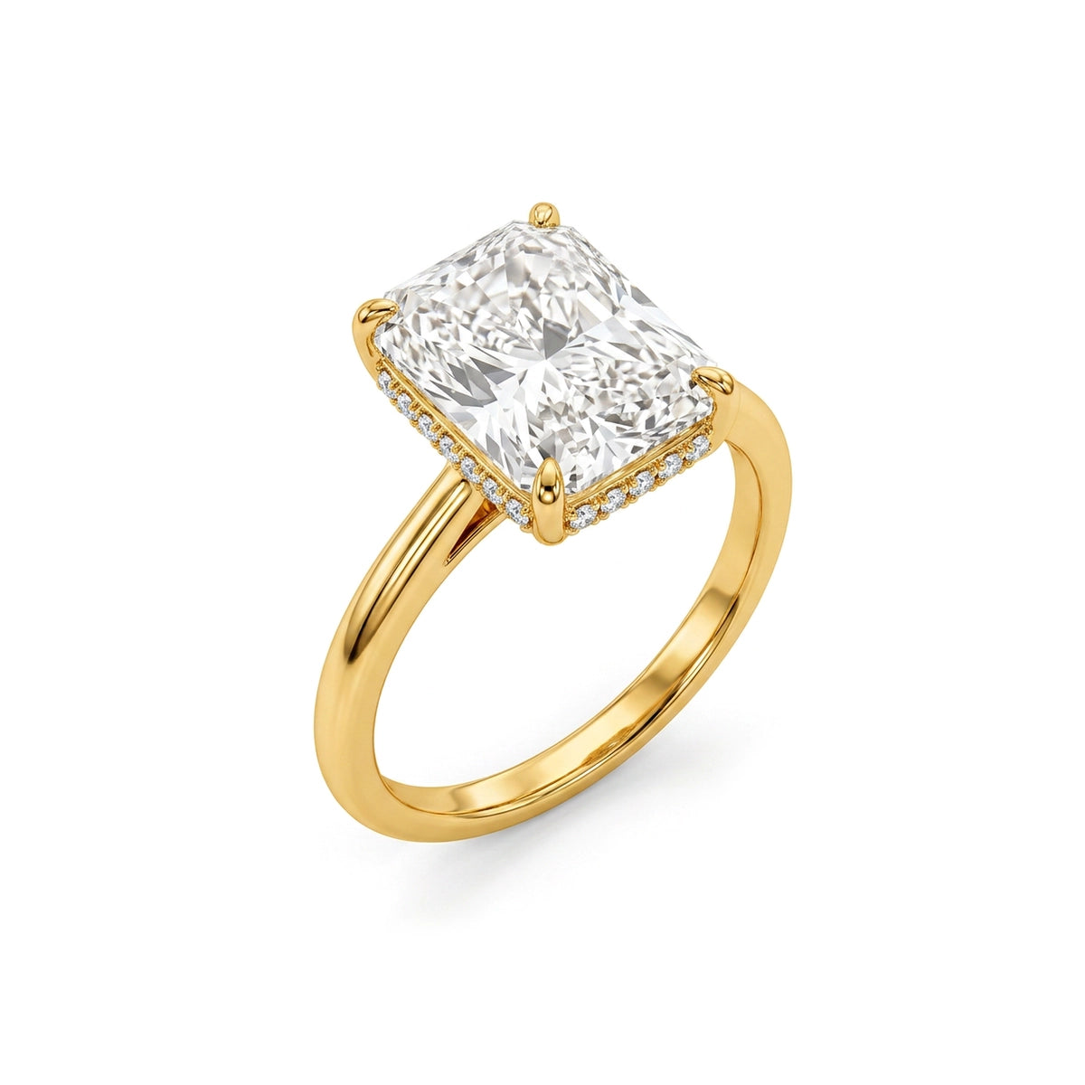 Radiant Hidden Halo Ring in IGI certified lab grown diamond and BIS hallmarked gold