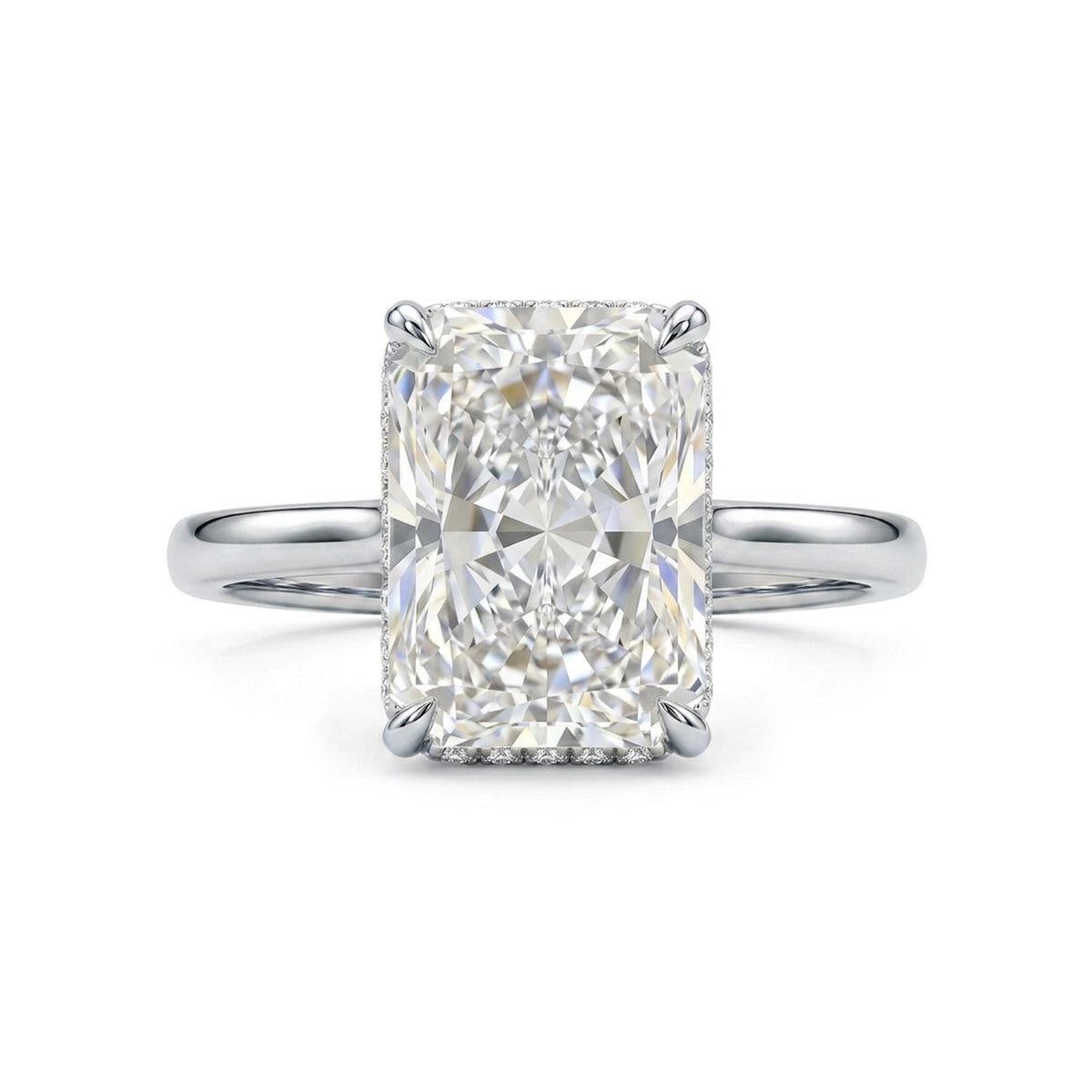 Radiant Hidden Halo Ring — radiant lab grown diamond ring in solid hallmarked gold
