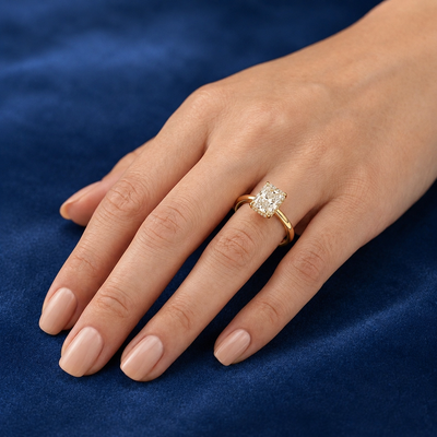 Radiant Hidden Halo Ring — lab grown diamond ring handcrafted by Vimora Diamonds