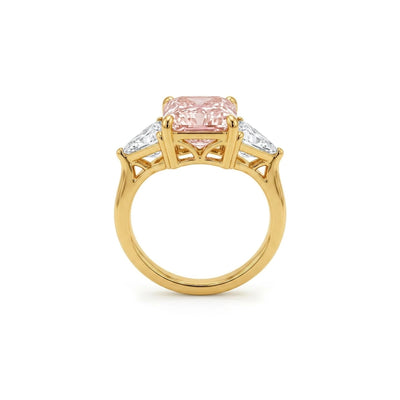 Radiant Fancy Vivid Pink Three-Stone Ring with Trilliant Sides — lab grown diamond ring