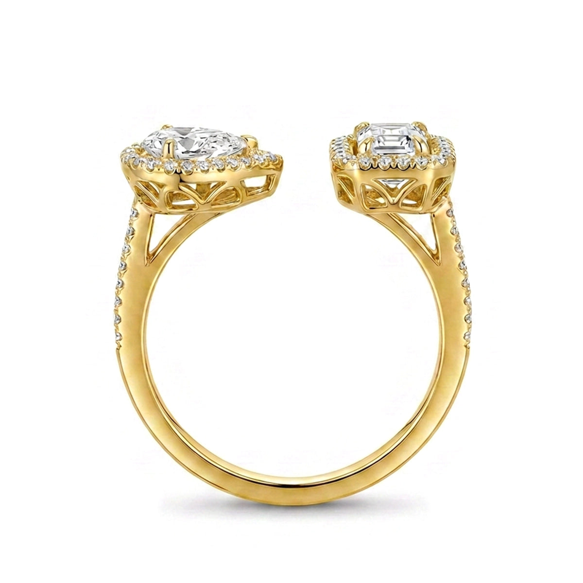 Pear & Emerald Halo Toi et Moi Ring — emerald and pear lab grown diamond ring in 9K, 14K or 18K gold