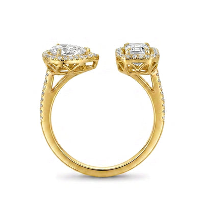 Pear & Emerald Halo Toi et Moi Ring — emerald and pear lab grown diamond ring in 9K, 14K or 18K gold