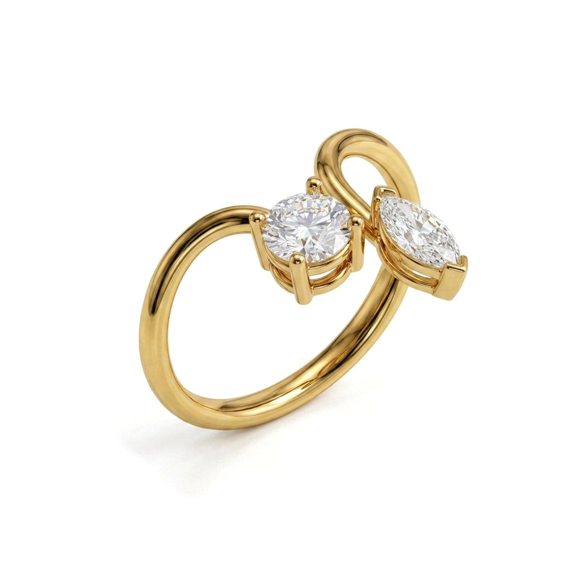 Round & Marquise Toi et Moi Ring in IGI certified lab grown diamond and BIS hallmarked gold