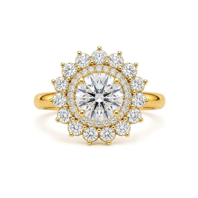 Floral Sunburst Double Halo Round Solitaire Ring — round lab grown diamond ring by Vimora Diamonds